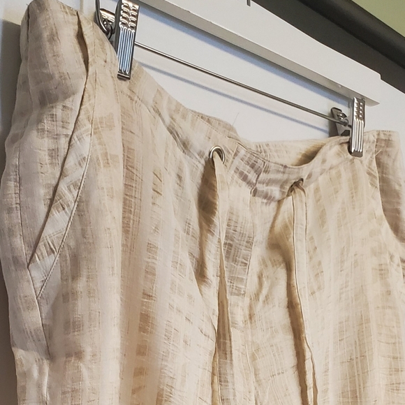 Vintage 1980's Blue Ice Gold Leaf Print Linen Blend Wide Leg Pants 16 - Picture 3 of 6